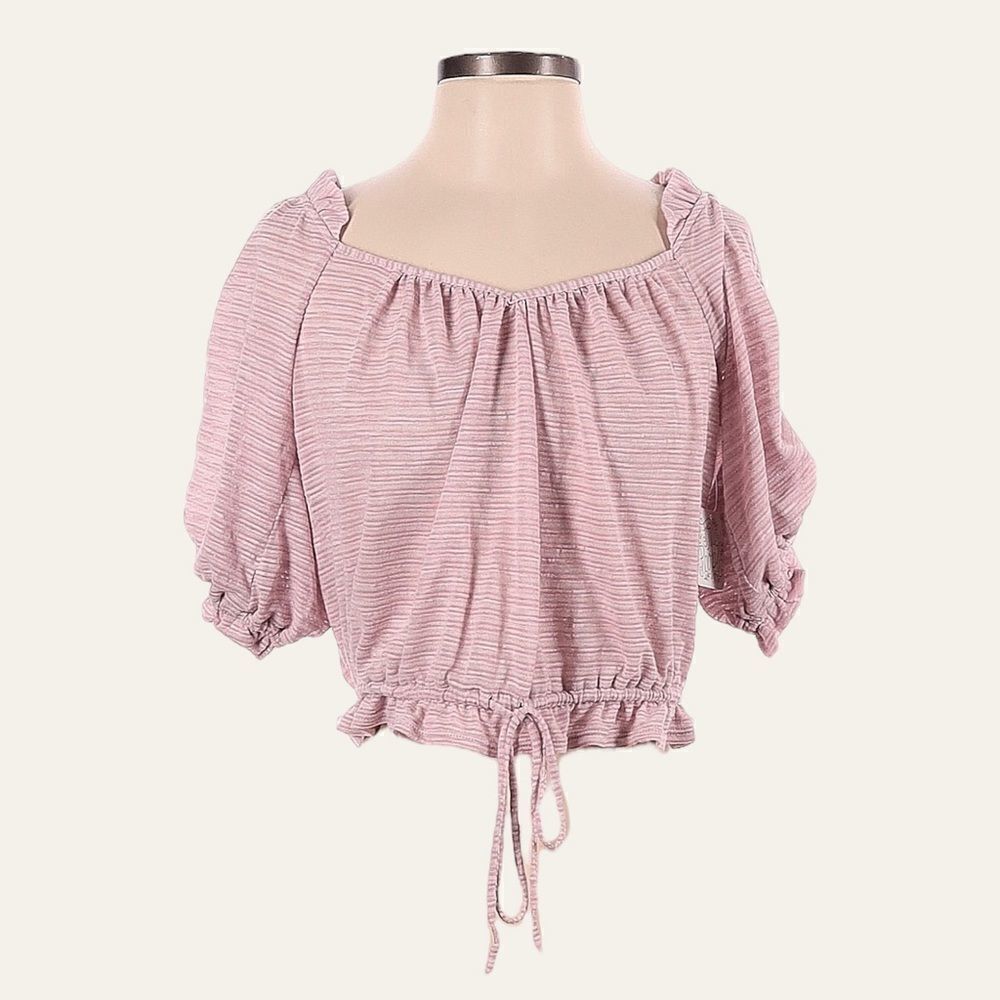 Free People Pink Striped Cropped Peasant Top